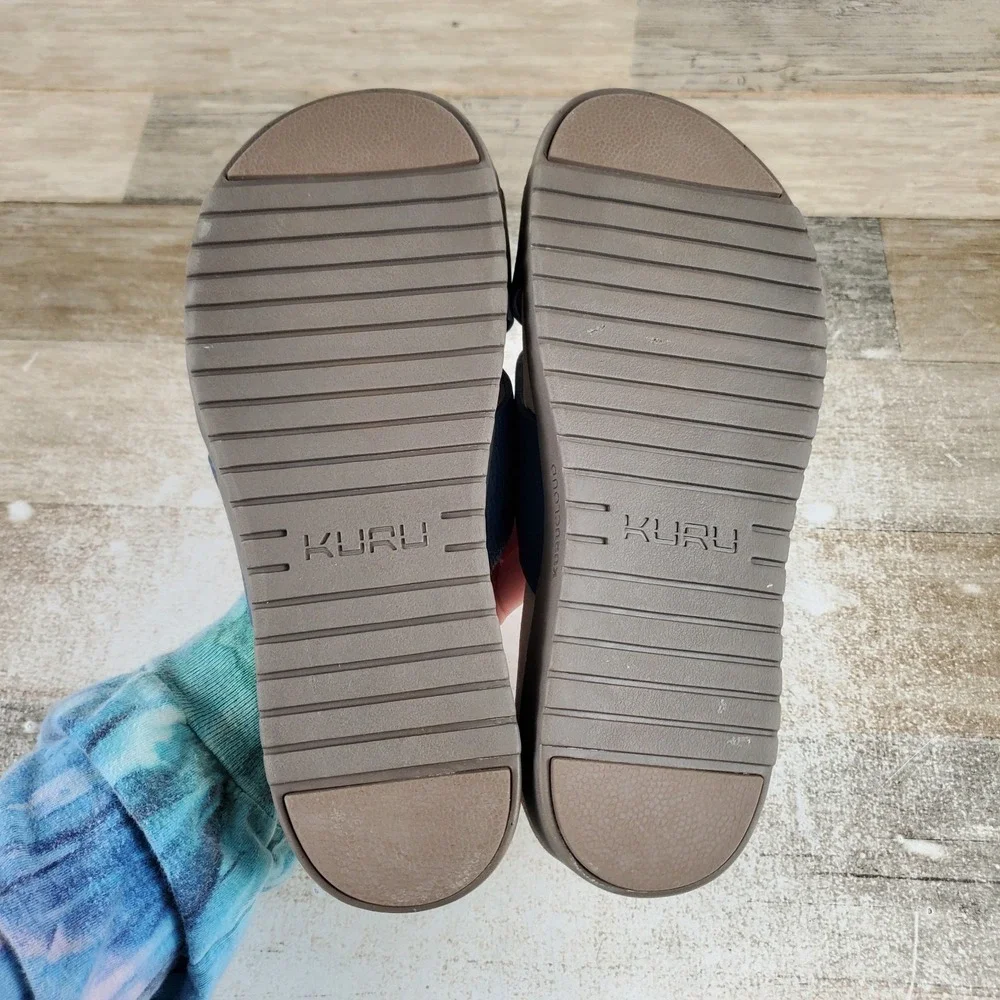 Kuru Breeze Womens Slide Sandals Sz 9 W Mineral Blue Faded Brown Leather Slip On